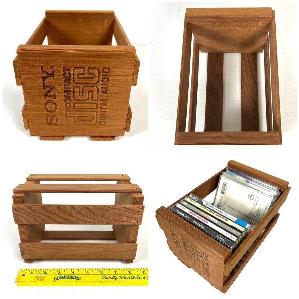 Sony Compact Disc Vintage Wood Storage Box Crate 15 CD Capacity Digital Audio